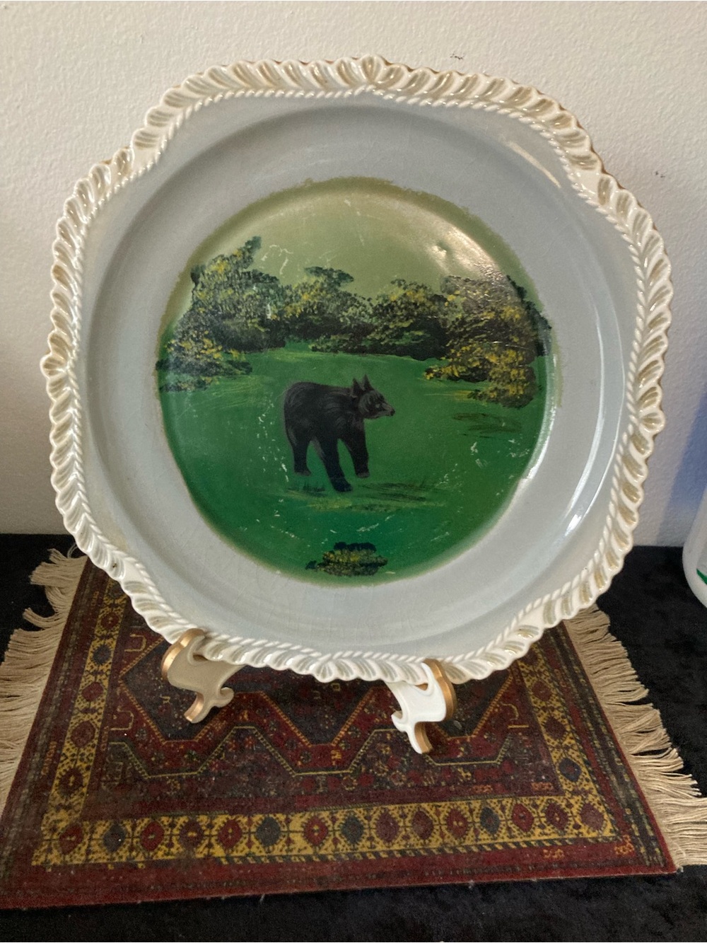 Vintage Harker Ware Pottery Decorative Ceramic Bear Plate Hand Painted by Burger
